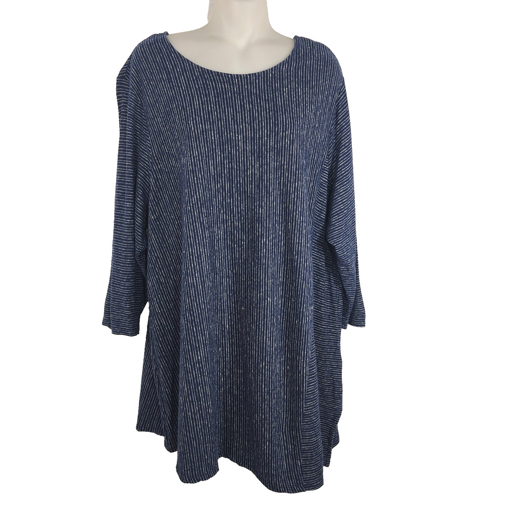 Pure Jill Hemp Organic Cotton Striped Top 2X Asymmetrical Minimalist Lagenlook